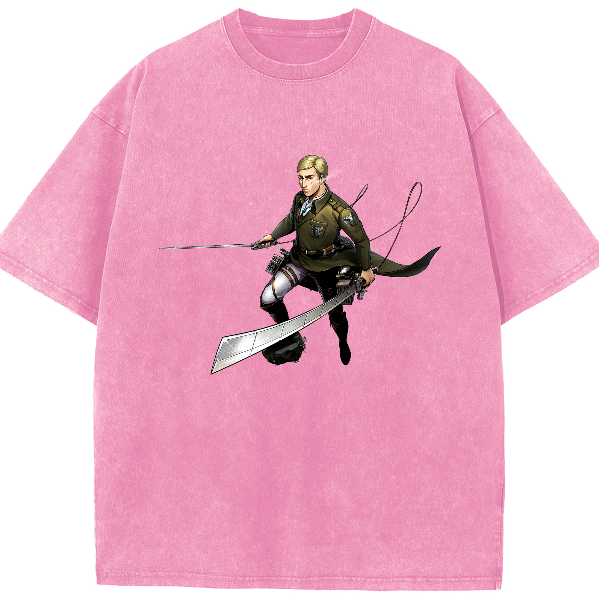 （画像用） 進撃の巨人 エルヴィン・スミス Attack on Titan Erwin Smith 綿100% ヴィンテージ風 半袖Tシャツ（フロントプリント）